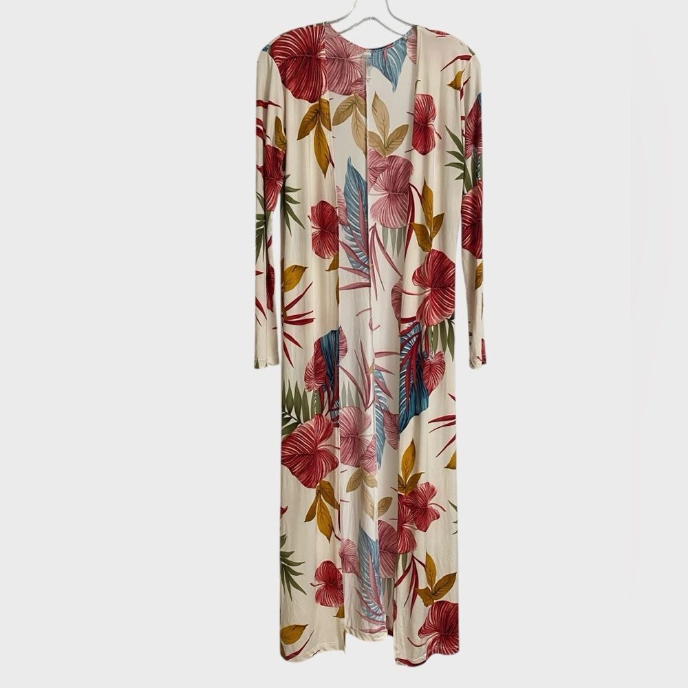 Fashion Nova Open Front Floral Duster Kimono M Tropical Beachy Coastal Summer